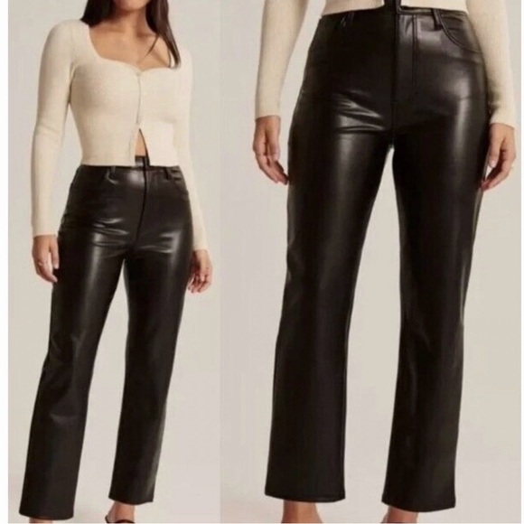 Abercrombie & Fitch Womens 12 Short Ultra High-Rise Faux Leather Straight Pant - Picture 13 of 13